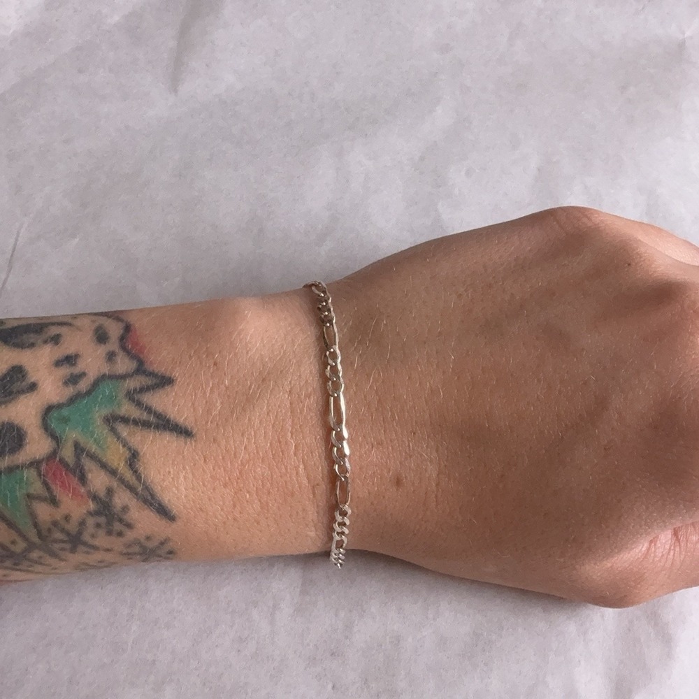 Milor Sterling Silver Figaro Chain Bracelet 925 Spring Ring Clasp 7.5 In